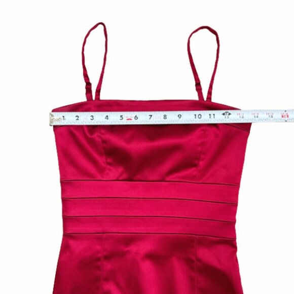 Theory Red Satin Cocktail Dress Spaghetti Strap Knee Length Dress Size 0 Elegant - Picture 12 of 13